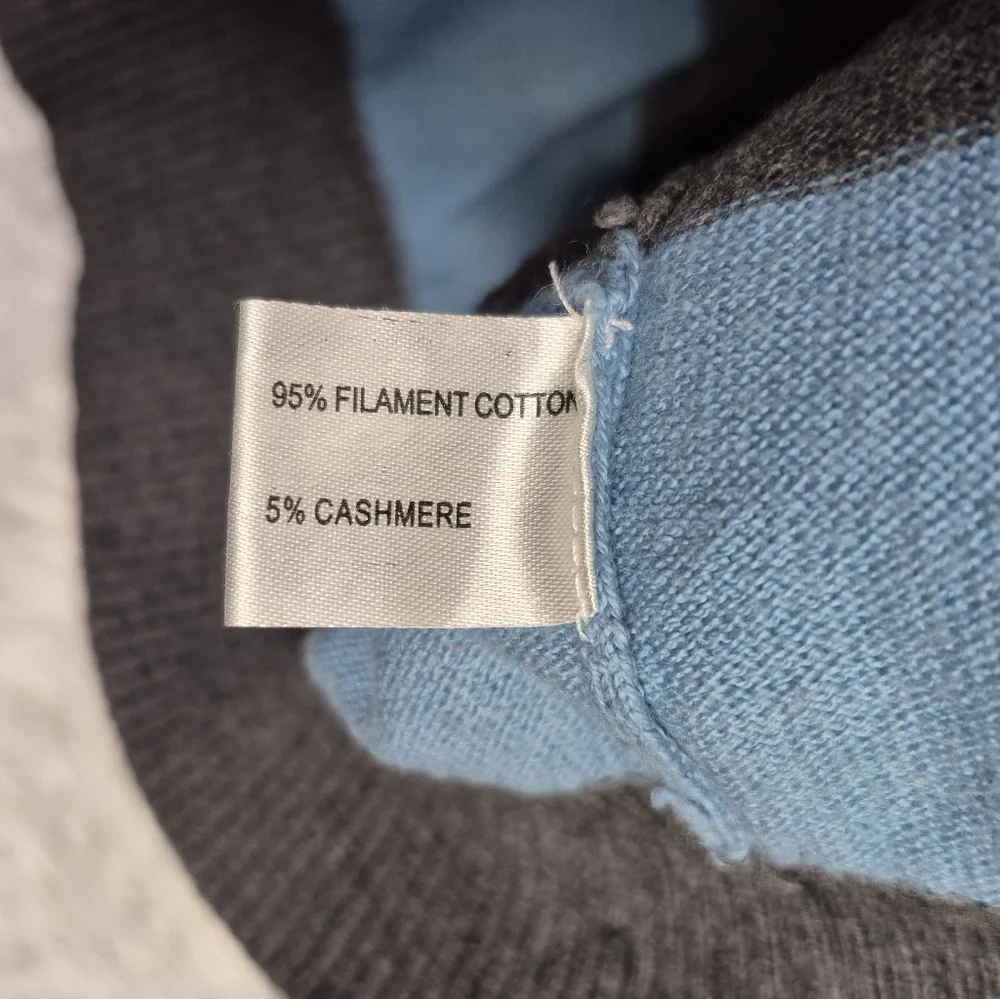 Cullen Womens‎ L Blue & Gray Colorblock Sweater Cotton Cashmere Blend Stripe